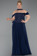 Robe Grande Taille Longue Mousseline Bleu Marine ABU6247