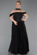 Robe Grande Taille Longue Mousseline Noir ABU6247
