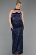 Robe De Soirée Grande Taille Longue Perlé Bleu Marine ABU6258