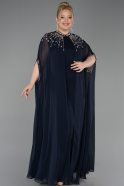 Robe De Soirée Grande Taille Longue Mousseline Bleu Marine ABU5845