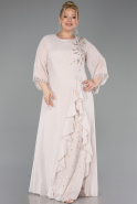 Robe De Soirée Grande Taille Longue Mousseline Beige ABU6177