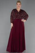 Robe Grande Taille Mousseline Longue Rouge Bordeaux ABU5859