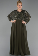 Robe Grande Taille Mousseline Longue Kaki ABU5859