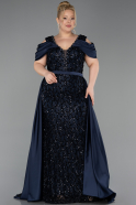 Robe de Soirée Grande Taille Longue Squameuse Bleu Marine ABU6257