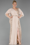 Robe de Soirée Grande Taille Longue Perlé Or ABU6261