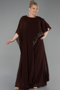 Robe De Soirée Grande Taille Longue Mousseline Brun ABU6179