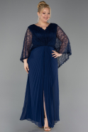 Robe De Soirée Grande Taille Longue Mousseline Bleu Marine ABU6181