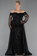 Robe De Soirée Grande Taille Longue Perlé Noir ABU6093