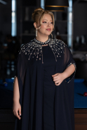 Robe De Soirée Grande Taille Longue Mousseline Bleu Marine ABU5845