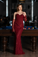 Robe de Soirée Longue Perlé Rouge Bordeaux ABU6232