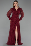 Robe de Soirée Grande Taille Longue Dantelle Rouge Bordeaux ABU6272