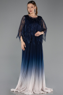 Robe De Soirée Grande Taille Mousseline Longue Bleu Marine ABU4633