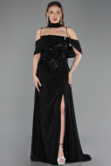 Robe de Soirée Grande Taille Longue Mousseline Noir ABU6274
