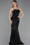 Robe de Soirée Longue Satin Noir ABU6275