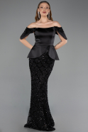 Robe de Soirée Longue Squameuse Noir ABU6254