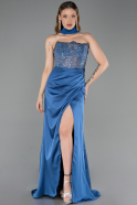 Robe de Soirée Longue Satin Indigo ABU6276