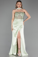 Robe de Soirée Longue Satin Menthe ABU6276