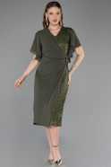 Robe De Invitation Grande Taille Midi Perlé Kaki ABK2642