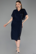Robe De Invitation Grande Taille Midi Perlé Bleu Marine ABK2642