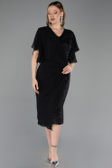 Robe De Invitation Grande Taille Midi Perlé Noir ABK2642