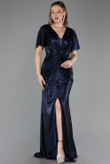 Robe De Soirée Grande Taille Longue Bleu Marine ABU6281
