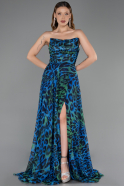 Robe de Soirée Longue Bleu Saxe ABU6259