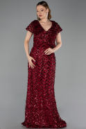 Robe De Soirée Grande Taille Longue Squameuse Rouge Bordeaux ABU6282