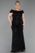 Robe Grande Taille Longue Perlé Noir ABU5936