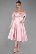 Robe De Invitation Grande Taille Midi Satin Poudre ABK2652