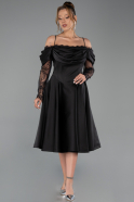 Robe De Invitation Grande Taille Midi Satin Noir ABK2652