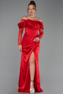Robe de Soirée Longue Satin Rouge ABU5829