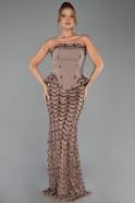Robe de Soirée Longue Squameuse Brun clair ABU5919