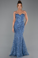 Robe de Soirée Longue Lacé Indigo ABU6159