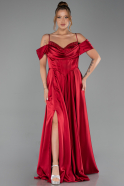 Robe de Soirée Longue Satin Rouge Bordeaux ABU6297