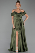 Robe de Soirée Longue Satin Kaki ABU6297