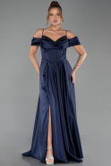Robe de Soirée Longue Satin Bleu Marine ABU6297