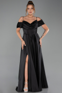 Robe de Soirée Longue Satin Noir ABU6297