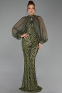 Robe de Soirée Longue Squameuse Kaki ABU6298