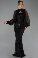 Robe de Soirée Longue Squameuse Noir ABU6298