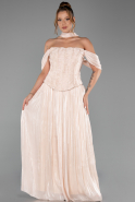 Robe de Soirée Longue Mousseline Beige ABU6300
