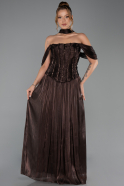 Robe de Soirée Longue Mousseline Brun ABU6300