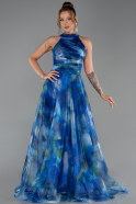 Robe de Soirée Longue Bleu Saxe ABU6294