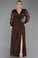 Robe de Soirée Grande Taille Longue Dantelle Brun ABU6272