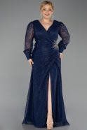 Robe de Soirée Grande Taille Longue Dantelle Bleu Marine ABU6272