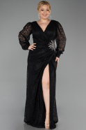 Robe de Soirée Grande Taille Longue Dantelle Noir ABU6272