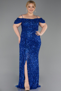 Robe De Soirée Grande Taille Longue Bleu Saxe ABU5232