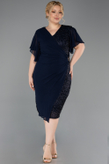 Robe De Invitation Grande Taille Midi Perlé Bleu Marine ABK2642