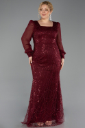 Robe Grande Taille Longue Perlé Rouge Bordeaux ABU6292