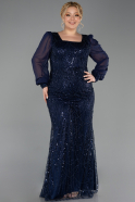 Robe Grande Taille Longue Perlé Bleu Marine ABU6292