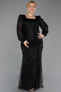 Robe Grande Taille Longue Perlé Noir ABU6292